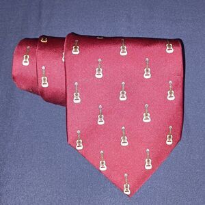 Vintage Dave The Cat Necktie Acoustic Guitar Tie Maroon Burgundy 100% Silk USA